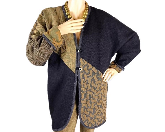 80s vintage patchwork wool coat