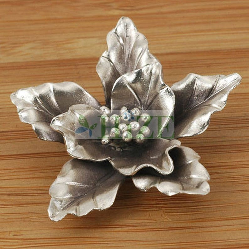 HIZE SF166 Thai Karen Hill Tribe Silver Tribal Iris Flower Pendant 43mm