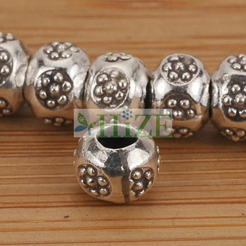 HIZE SB661 Thai Karen Hill Tribe Silver Daisy Flower Rondelle Roller Beads 7mm 14