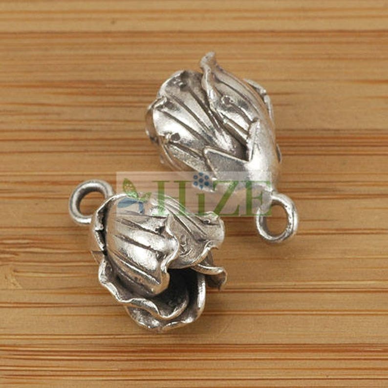HIZE SF214 Thai Karen Hill Tribe Silver Budding Rose Flower Dangle Charms 12mm 2
