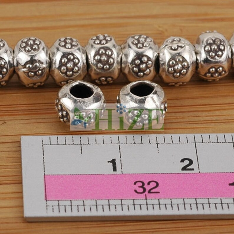 HIZE SB661 Thai Karen Hill Tribe Silver Daisy Flower Rondelle Roller Beads 7mm 14