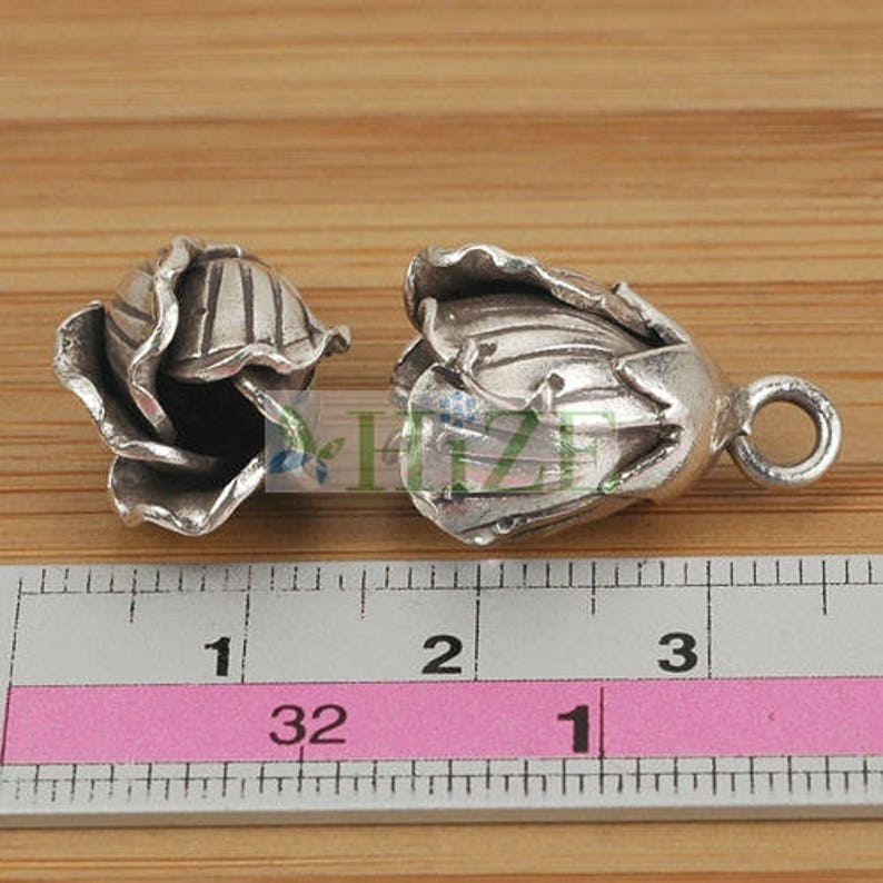 HIZE SF214 Thai Karen Hill Tribe Silver Budding Rose Flower Dangle Charms 12mm 2