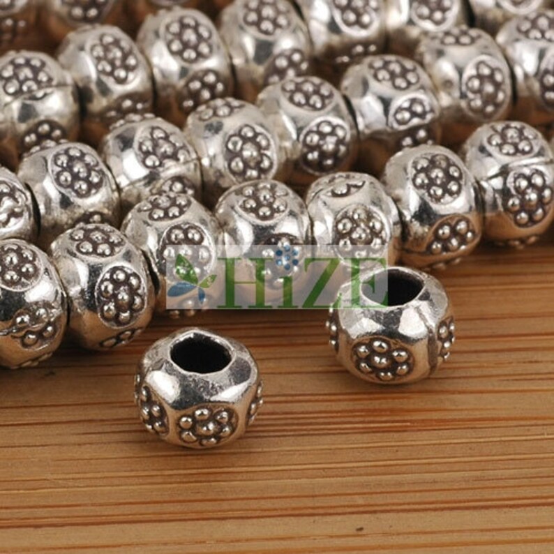 HIZE SB661 Thai Karen Hill Tribe Silver Daisy Flower Rondelle Roller Beads 7mm 14
