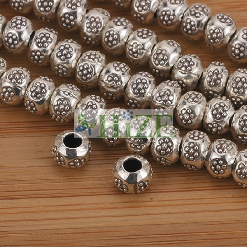 HIZE SB661 Thai Karen Hill Tribe Silver Daisy Flower Rondelle Roller Beads 7mm 14