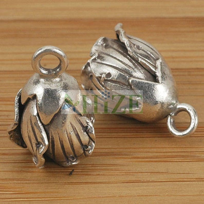 HIZE SF214 Thai Karen Hill Tribe Silver Budding Rose Flower Dangle Charms 12mm 2