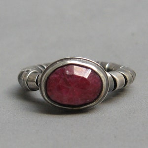 Ruby rustic oxidized sterling silver ring, size 7 1/4 US