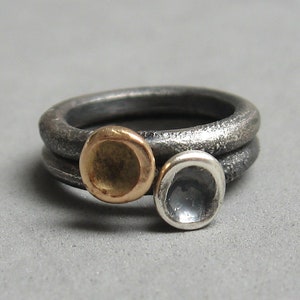Set of 2 silver and 18k gold stackable rings