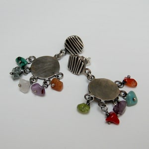 Raw Stone Sterling Silver Dangle Earrings: Multi Gemstone Design