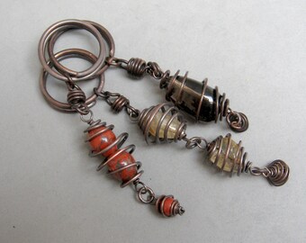 Fire Sign Birthstone Copper Keychain: Red Jasper, Citrine, Smoky Quartz