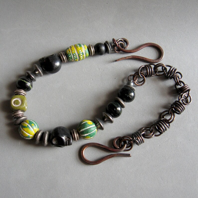 Long Keychain for Man Copper Metal and African Beads Etsy UK