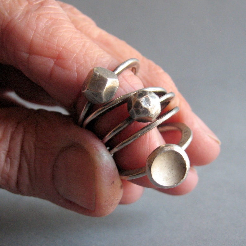 Set of 5 rustic silver stack rings