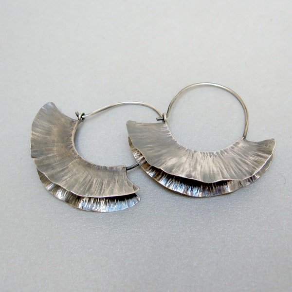 Ruffles earrings, sterling silver forged earrings
