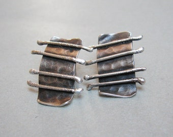 Sterling silver stud earrings, rustic silver earrings, handmade earrings, design earrings, oxidised silver earrings