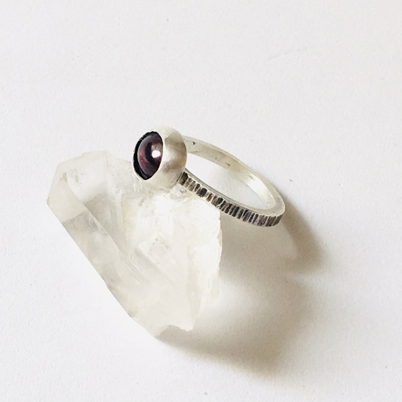 Garnet sterling silver thin stack ring size 6 34