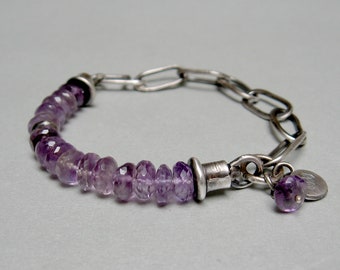 Brazilian amethyst bracelet, sterling silver chain bracelet, dangle bracelet