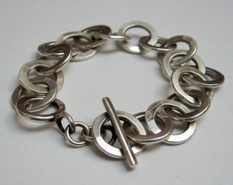 Circle chain bracelet, sterling silver women bracelet, artisan silver jewel, handmade jewelry