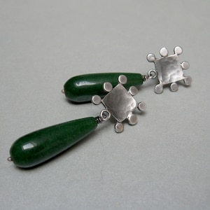 Orecchini in argento 925 e agata verde, orecchini artigianali, orecchini argento pietra, orecchini pietre naturali, orecchini pietra verde