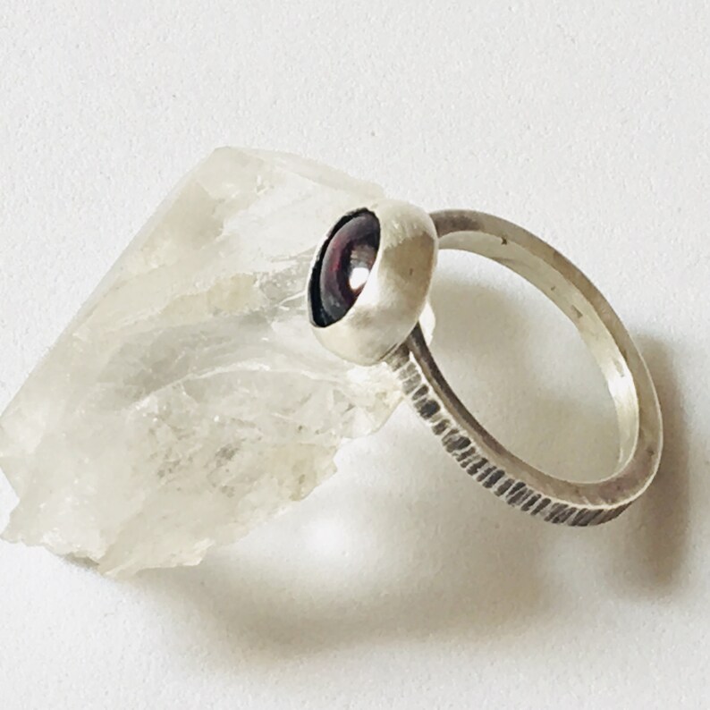 Garnet sterling silver thin stack ring size 6 34