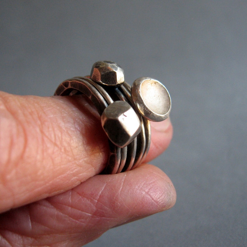 Set of 5 rustic silver stack rings
