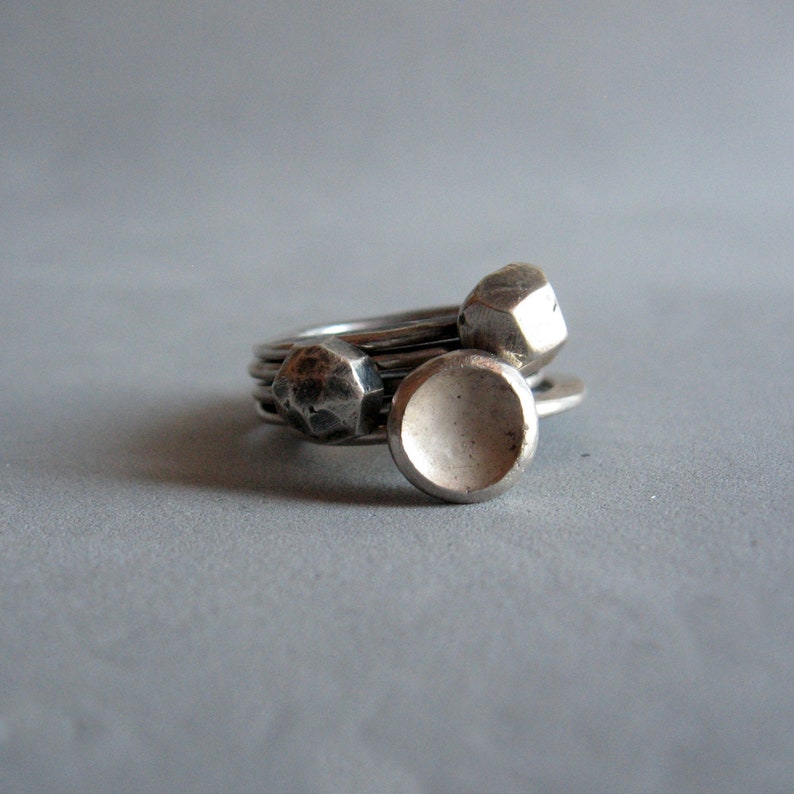Set of 5 rustic silver stack rings