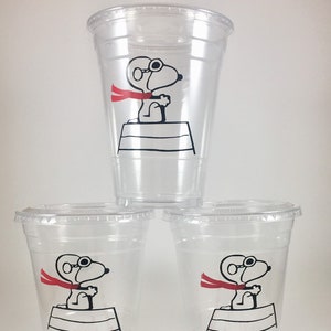 Snoopy PARTY CUPS Red Baron Flying Ace With Lids Straws Birthday Decorations