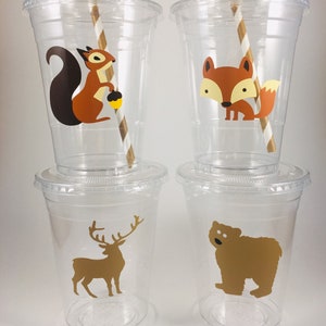 Woodland Animals PARTY CUPS Forrest Animal Birthday Theme WITH Lids and Straws