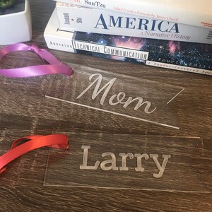 Bookmark LARGE Personalized Name Clear Acrylic Engraved Gift Cursive Or Print Book