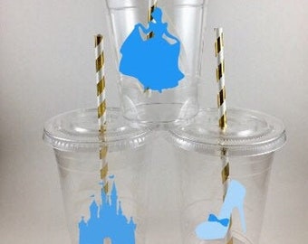 Cinderella Party Cups Princess Birthday Cup Set With Lids Straws