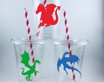Dragon Party Cups Dragons Birthday Favors Decorations PERSONALIZED Disposables