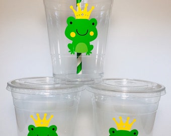 12oz Cup Baby Shower Cups Sleeping Fresh Baby Prince Boy Clear Plastic Cup w Straw and Lid BPA Free Baby Shower Fresh Cups Party Cups