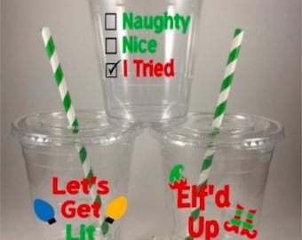 CHRISTMAS PARTY CUPS Funny Adult Humor Disposable Cup Set with Lids and Straws Office Parties