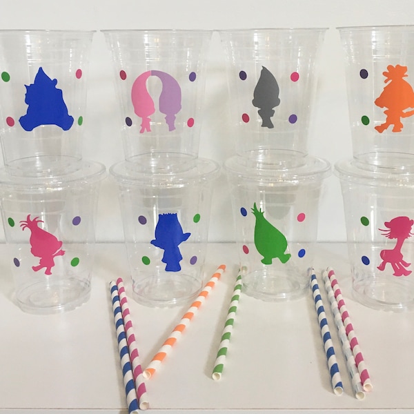 TROLLS PARTY CUPS Birthday Troll Disposables Decorations Personalized Customized