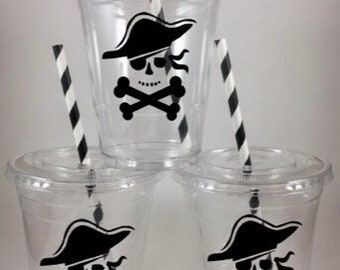 Pirate Party Cups Disposable Lids Straws Birthday Pirates