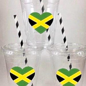Jamaica PARTY CUPS Jamaican Flag Birthday With Lids Straws Personalized Disposables