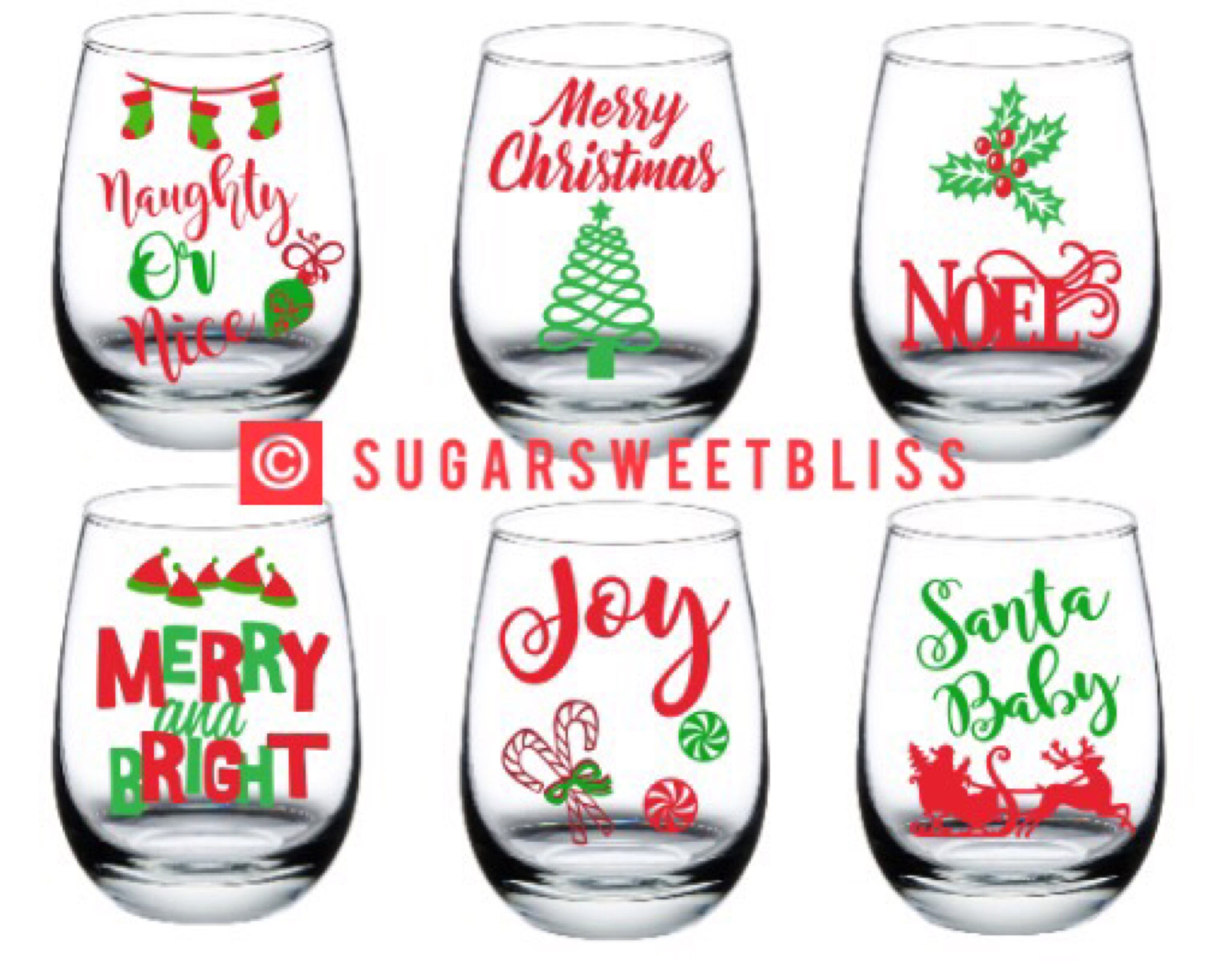 Christmas Glasses Decals Permanent Stickers Cups Mugs Tumblers Etsy