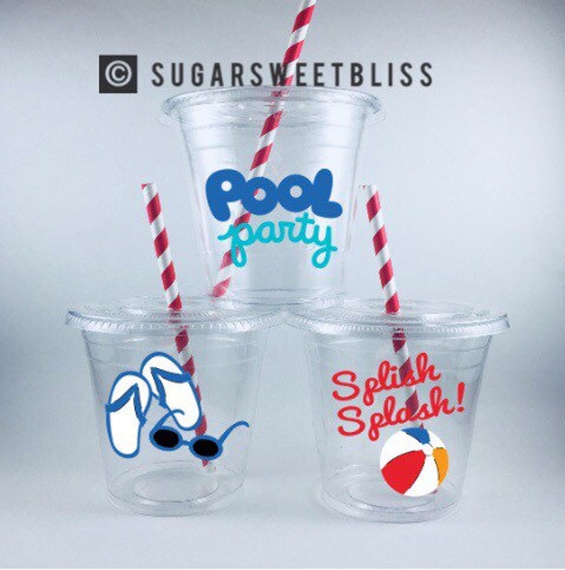 POOL PARTY CUPS Birthday Favors Cup Set Swim Swimming Bbq Etsy