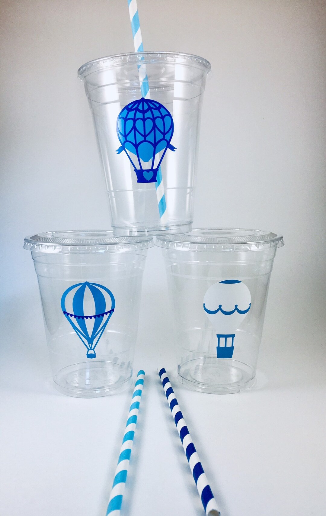 Hot Air Balloon PARTY CUPS With Lids/straws Boys Blue Baby Shower up ...