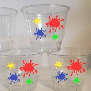 Paint Party Art Splatter Dessert Cups Ice Cream Food or Favors Birthday Set Artist Paintbrush Rinse Cup