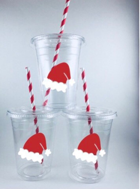 Christmas Santa Party Cups Kids Table Cup Lids/Straws Disposable