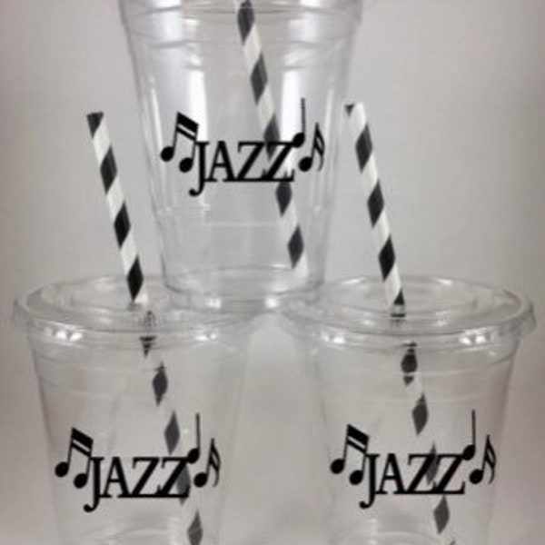 JAZZ PARTY CUPS Birthday Music Musical Cups with Lids Straws All colors Available