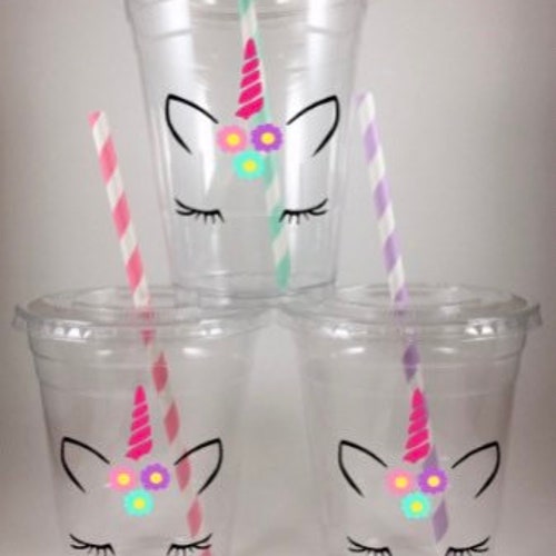 Unicorn Party Cups Unicorns Disposable With Lids Straws Etsy