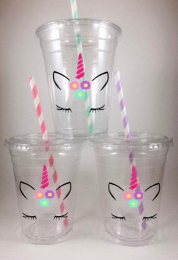 Unicorn Party Cups Unicorns Disposable With Lids Straws Etsy
