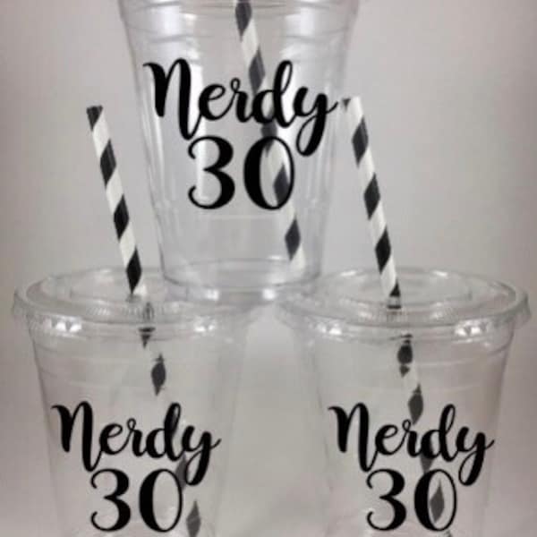 NERDY 30 PARTY CUPS Nerd Birthday Custom Colors Are Free With Lids Straws