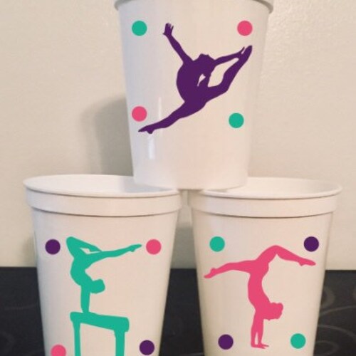 GYMNASTICS CUPS Reusable Party Favor Set Gymnast Tumbling Etsy