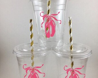 Ballet Party Cups Ballerina Shoes Dance Birthday Dancer with Lids and Straws