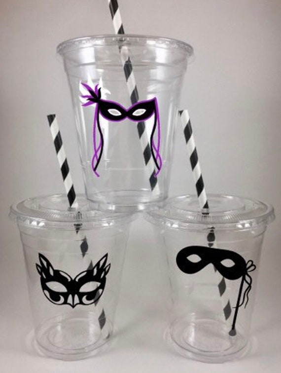 Masquerade Party Cups Disposable Set Lids and Straws Mask Ball 