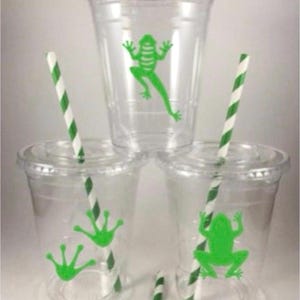 Frog Party Cups Birthday Disposables Frogs with Lids Straws