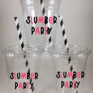 Slumber Party Cups Sleepover Disposable With Lids Straws Spa Pajama