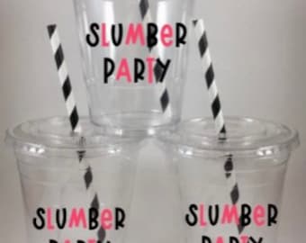 Slumber Party Cups Sleepover Disposable With Lids Straws Spa Pajama