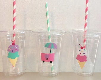 Ice Cream Cone Party Cups Disposable Personalized Cup With Lid and Straw  Dessert Birthday